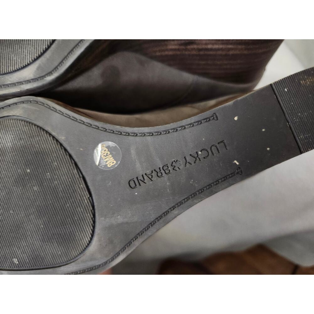 Lucky Brand Size 8 Leather Wedge Booties Tie Gray Short Boots Shoes - Picture 6 of 8